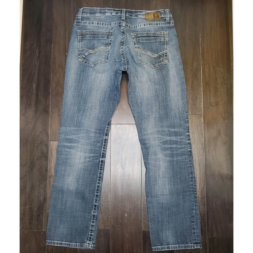 BKE Jake Jeans Mens 36L Straight Leg Denim Classic Casual Buckle Whiskered Faded